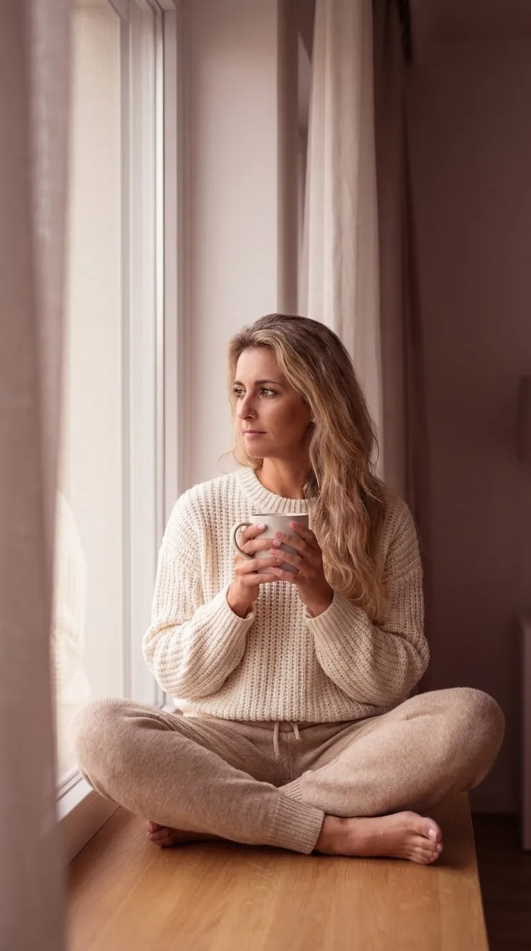 Ruhiger Moment am Fenster mit Tasse