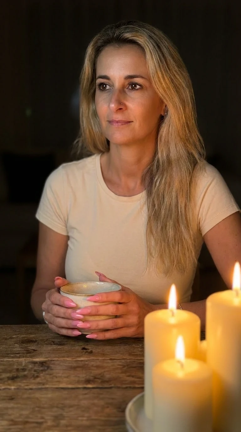 Kerzen auf dem Tisch am Abend, ruhiges Licht